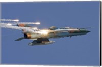 Framed Romanian Air Force MiG-21 MF LanceR popping flares