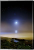 Framed Moonset over the sea with Pleiades (M45) cluster