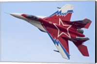 Framed Top view of a Russian MiG-29OVT aerobatic aircraft
