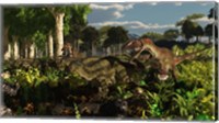 Framed Utahraptors hunting the early iguanodonts, Tenontosaurus
