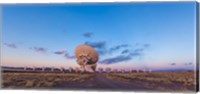 Framed Very Large Array radio telescope in New Mexico at sunset