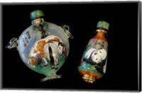 Framed Hand Painted Snuff Bottles with Jade Tops and Horse Globe, Chinese Handicrafts, China