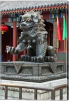 Framed China, Beijing. Bronze lion sculpture, Fragrant Hill