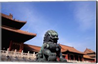 Framed Bronze lion statue, , Forbidden City, China