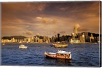 Framed Boats in Victoria Harbor at Sunset, Hong Kong, China