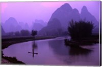 Framed Aerial Scenic of the Fishermen and Limestone Mountains, Gulin, China