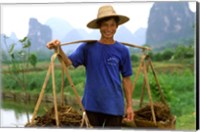 Framed Colorful Portrait of Rice Farmer in Yangshou, China