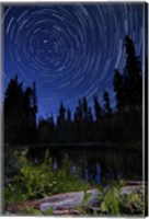 Framed Star trails above Summit Lake in Lassen Volcanic National Park, California