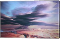 Framed swift moving thunderstorm moves over a desert landscape