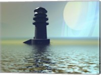 Framed lighthouse beacon on an alien planet