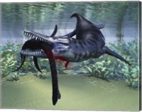 Framed Liopleurodon attacks a Plesiosaurus