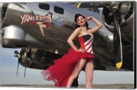 Framed Beautiful 1940's style pin-up girl standing under a B-17 bomber