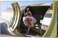 Framed Sexy 1940's style pin-up girl standing inside of a C-47 Skytrain aircraft