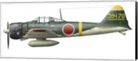 Framed Illustration of a Mitsubishi A6M2 Zero fighter plane