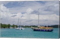 Framed Indian Ocean, Seychelles, Praslin, Sailboats