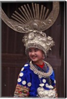 Framed Miao Girl in Traditional Silver Hairdress and Costume, China