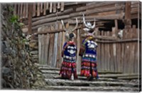Framed Langde Miao girls in traditional costume in the village, Kaili, Guizhou, China