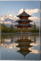 Framed Pagoda in pond, Valley of Jade Dragon Snow Mountain