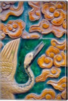 Framed Tile mural of swans and clouds in Forbidden City, Beijing, China