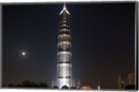 Framed Full Moon Rises Behind Jin Mao Tower in Pudong Economic Zone, Shanghai, China