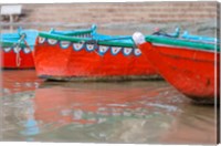 Framed Wooden Boats in Ganges river, Varanasi, India