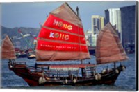 Framed Duk Ling Junk Boat Sails in Victoria Harbor, Hong Kong, China