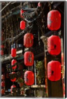 Framed Old Town red lanterns outside restaurants, Xinhua Jie Street, Lijiang, Yunnan Province, China