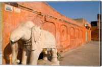 Framed Old Temple with Stone Elephant, Downtown Center of the Pink City, Jaipur, Rajasthan, India