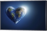 Framed Heart-shaped planet Earth on a dark blue background