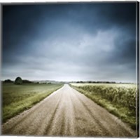 Framed Country road through fields, Denmark