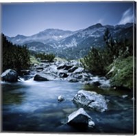 Framed Small river flowing through the mountains of Pirin National Park, Bulgaria