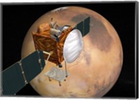 Framed NASA's Mars Telecommunications Orbiter in Flight Around Mars