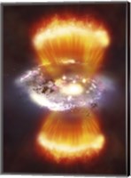 Framed Artist concept of a galaxy inside of a glowing hydrogen blob