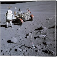 Framed Astronaut walking near the lunar rover on the moon, Apollo 16