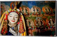 Framed Religious statue infront of Buddha mural at Shey Palace, Ladakh, India