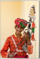 Framed Young Man in Playing Old Fashioned Instrument Called a Sarangi, Agra, India