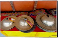 Framed Brass cymbals at Hemis Monastery, Ladakh, India