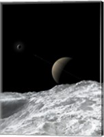 Framed Saturn and Enceladus as seen from the moon Tethys
