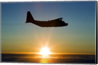 Framed Silhouette of a MC-130H Combat Talon at Sunset, East Anglia, UK
