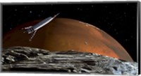 Framed Spaceship in Orbit over Mars Moon, Phobos