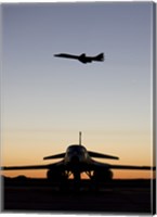 Framed B-1B Lancer Takes Off at Sunset from Dyess Air Force Base, Texas