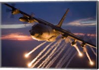 Framed C-130 Hercules Releases Flares
