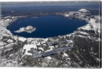 Framed Two F-15 Eagles Fly over Crater Lake in Central Oregon