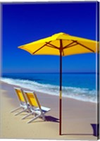 Framed Yellow Chairs and Umbrella on Pristine Beach, Caribbean