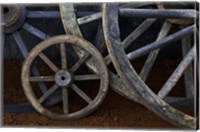 Framed Rustic wagon wheels on movie set, Cuba