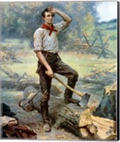 Framed Digitally restored Vector Painting of a Young Abraham Lincoln Chopping Wood