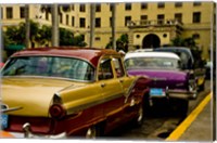 Framed Classic American cars, streets of Havana, Cuba