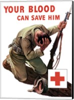 Framed Vintage Red Cross - Your Blood Can Save Him