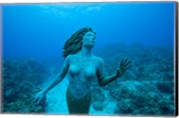 Framed Cayman Islands, Mermaid statue, coral reef
