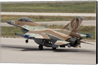 Framed F-16C Barak of the Israeli Air Force landing at Hatzor Air Force Base